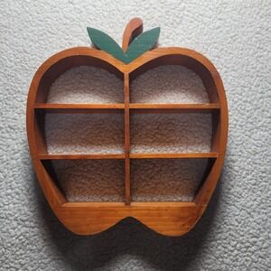 Wooden Apple Shelf Display Wall Mount Organizer Small Items Decor